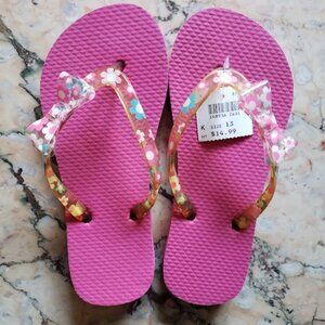 Payless Girls' Pink Flip Flop with Floral Bow - Size 13